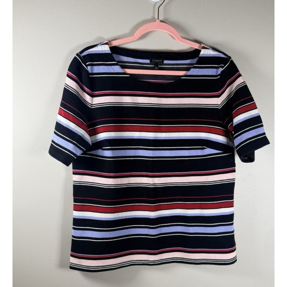 Talbots Womens Striped Crew Neck Short Sleeve Knit Tee - L